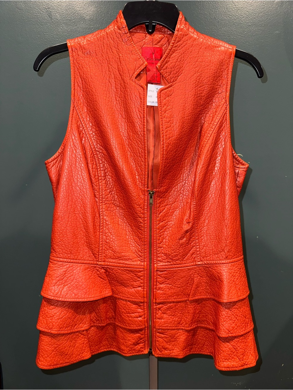 Christina Vibrant Orange Leather Sleeveless Zip Vest